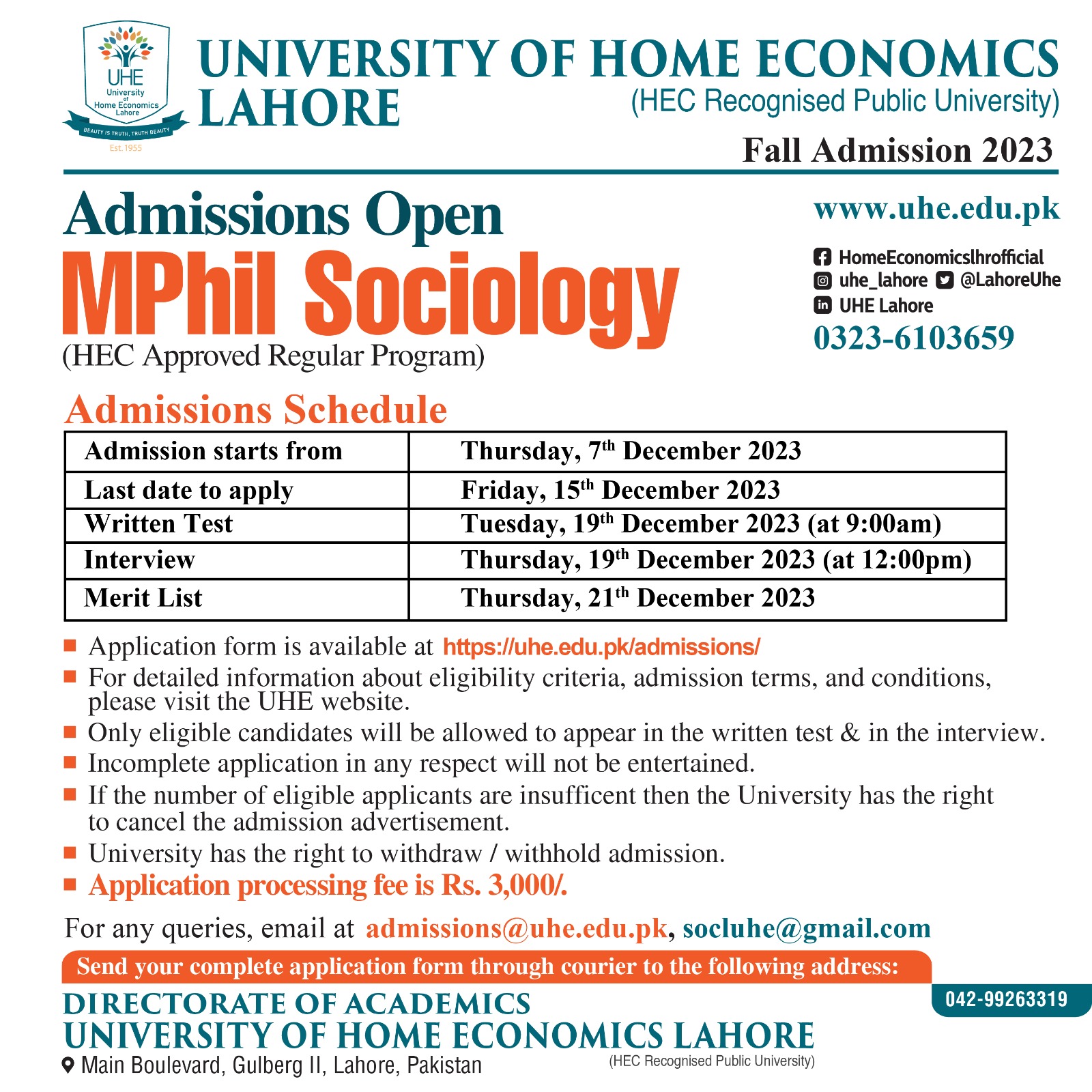 University of Lahore Admission 2023 